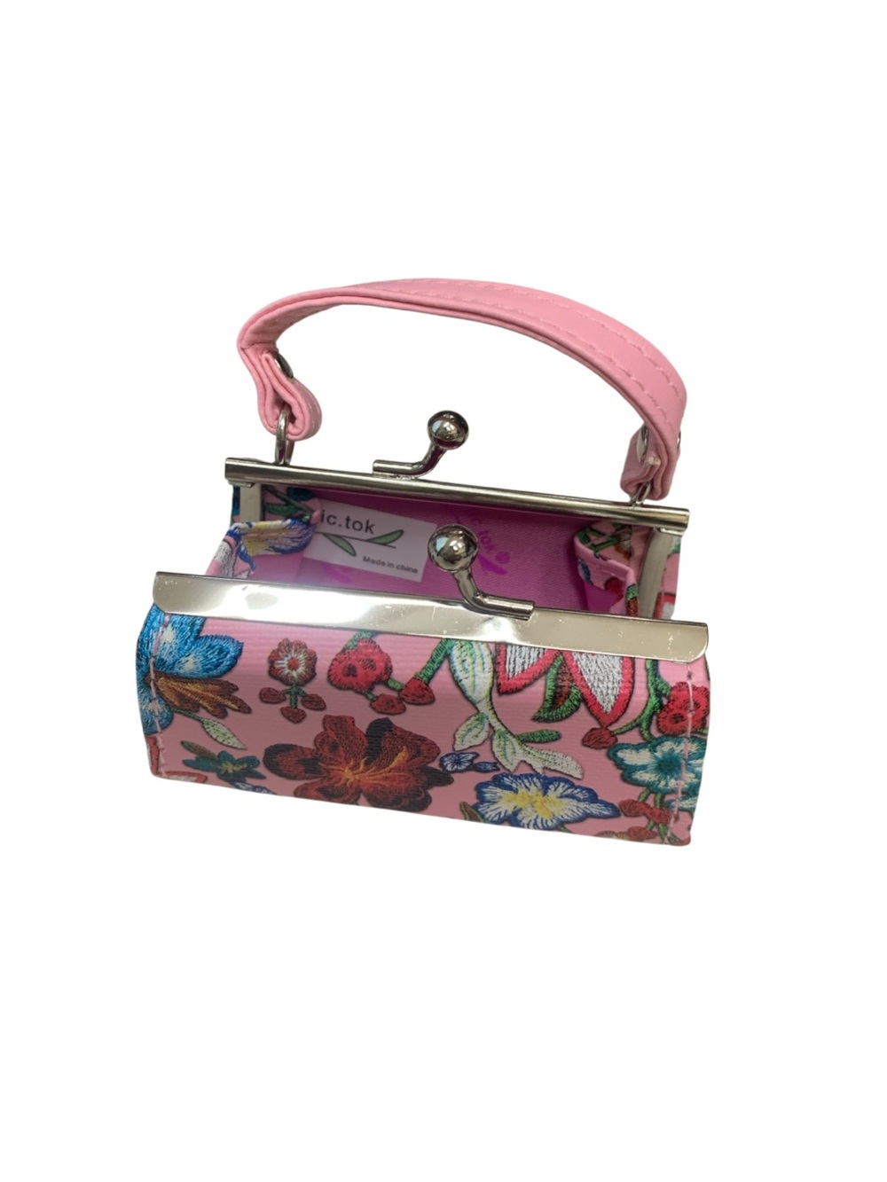 Mini Purse Lipstick Kiss Lock Clasp Pink Floral Print TikTok Viral - Picture 3 of 3